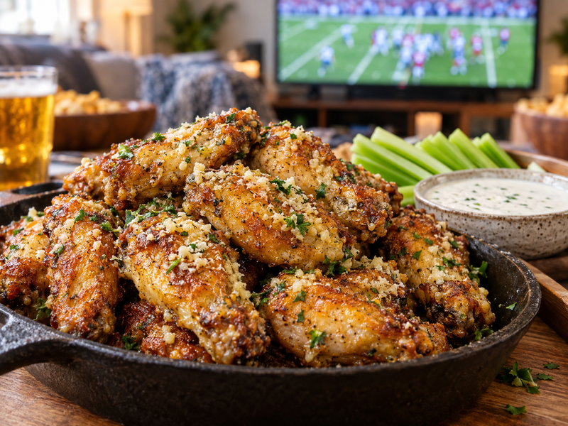 Crispy Baked Garlic Parmesan Wings with Brunk Garlic King