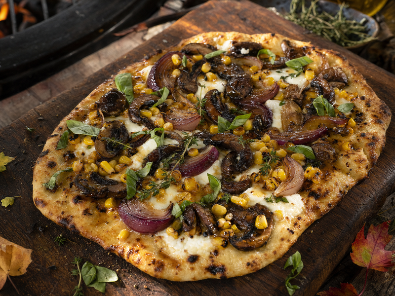 Starter Trio Grilled Mushroom & Corn Flatbread Pizza