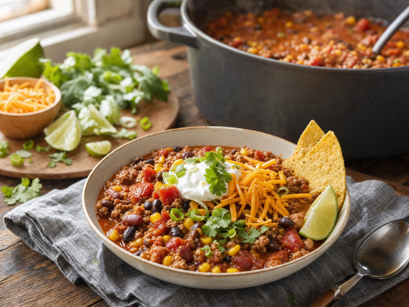 Everyday Brunk Smoky Turkey Chili with Corn & Cheddar