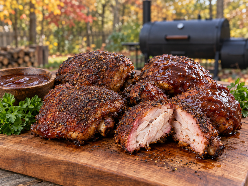 Smoked Chicken Thighs with Black Blend BBQ Rub