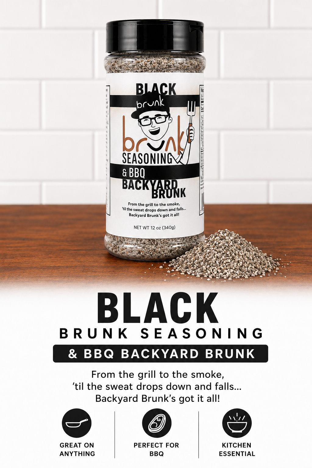 Brunk Black Blend BBQ Rub for Grilling and Smoking (12 oz)