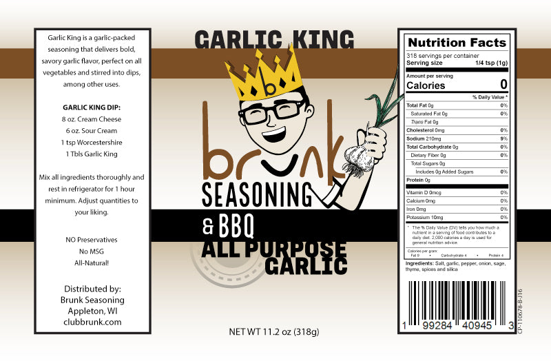 Brunk Garlic King seasoning label